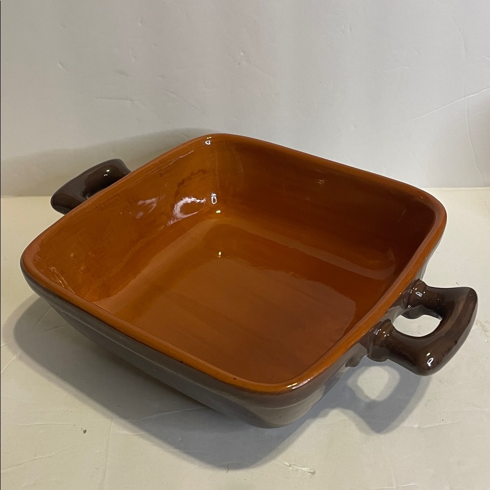 Pier 1 Two-Tone Ceramic Baking Serving Dish - Made in Italy in Warm Brown Tones
